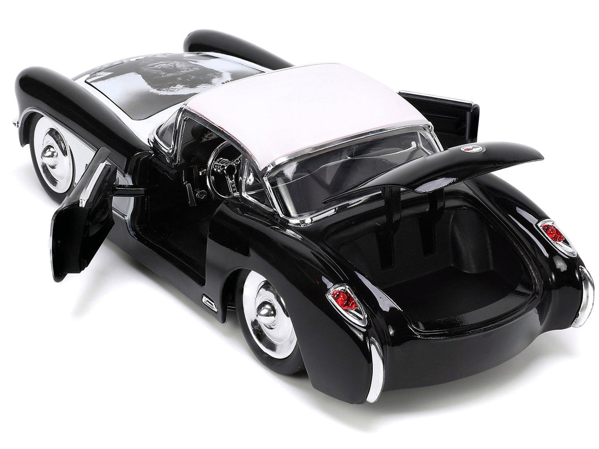 1957 Chevrolet Corvette Black with White Top and Wolfman Diecast Figure "Universal Monsters" "Hollywood Rides" Series 1/24 Diecast Model Car by Jada-Jada-ModelCars.com
