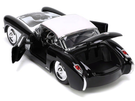 1957 Chevrolet Corvette Black with White Top and Wolfman Diecast Figure "Universal Monsters" "Hollywood Rides" Series 1/24 Diecast Model Car by Jada-Jada-ModelCars.com