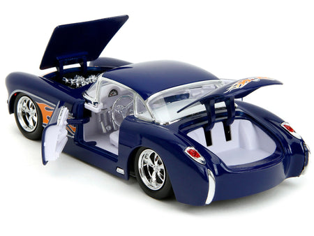 1957 Chevrolet Corvette Dark Blue with Flame Graphics and White Interior "Bigtime Muscle" Series 1/24 Diecast Model Car by Jada-Jada-ModelCars.com