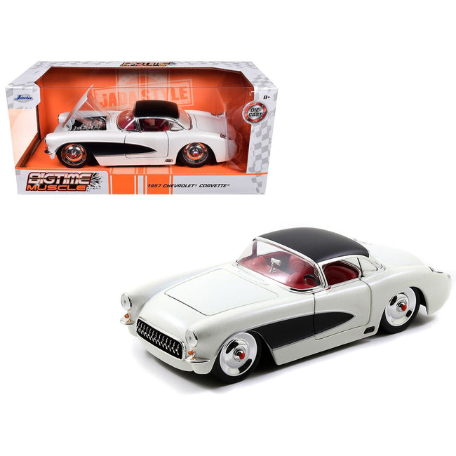 1957 Chevrolet Corvette Satin Cream Metallic with Matt Black Top and Side 1/24 Diecast Model Car by Jada-Jada-ModelCars.com