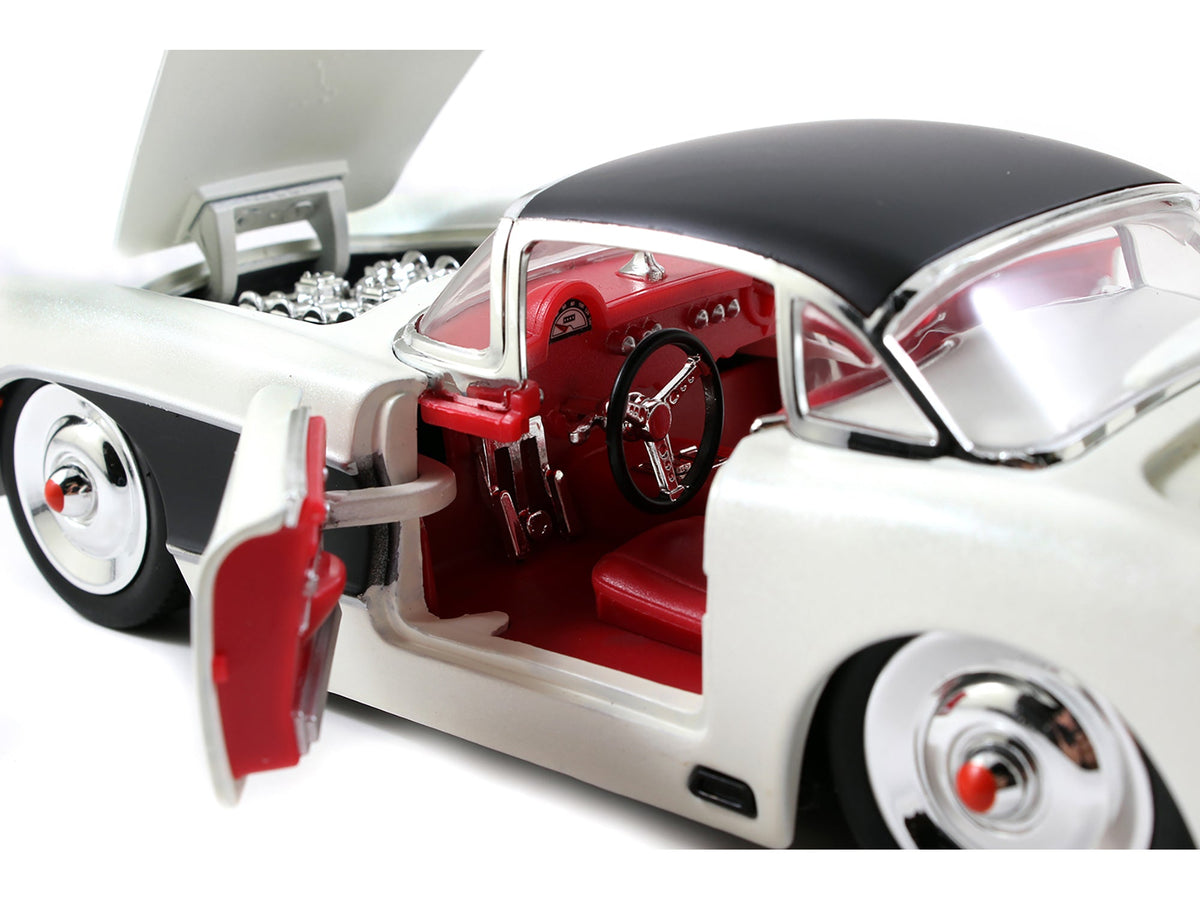 1957 Chevrolet Corvette Satin Cream Metallic with Matt Black Top and Side 1/24 Diecast Model Car by Jada-Jada-ModelCars.com