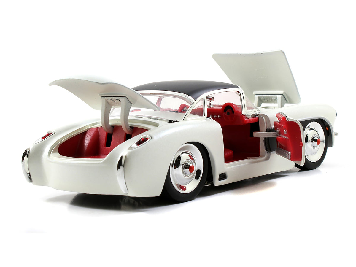 1957 Chevrolet Corvette Satin Cream Metallic with Matt Black Top and Side 1/24 Diecast Model Car by Jada-Jada-ModelCars.com