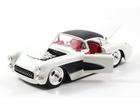 1957 Chevrolet Corvette Satin Cream Metallic with Matt Black Top and Side 1/24 Diecast Model Car by Jada-Jada-ModelCars.com