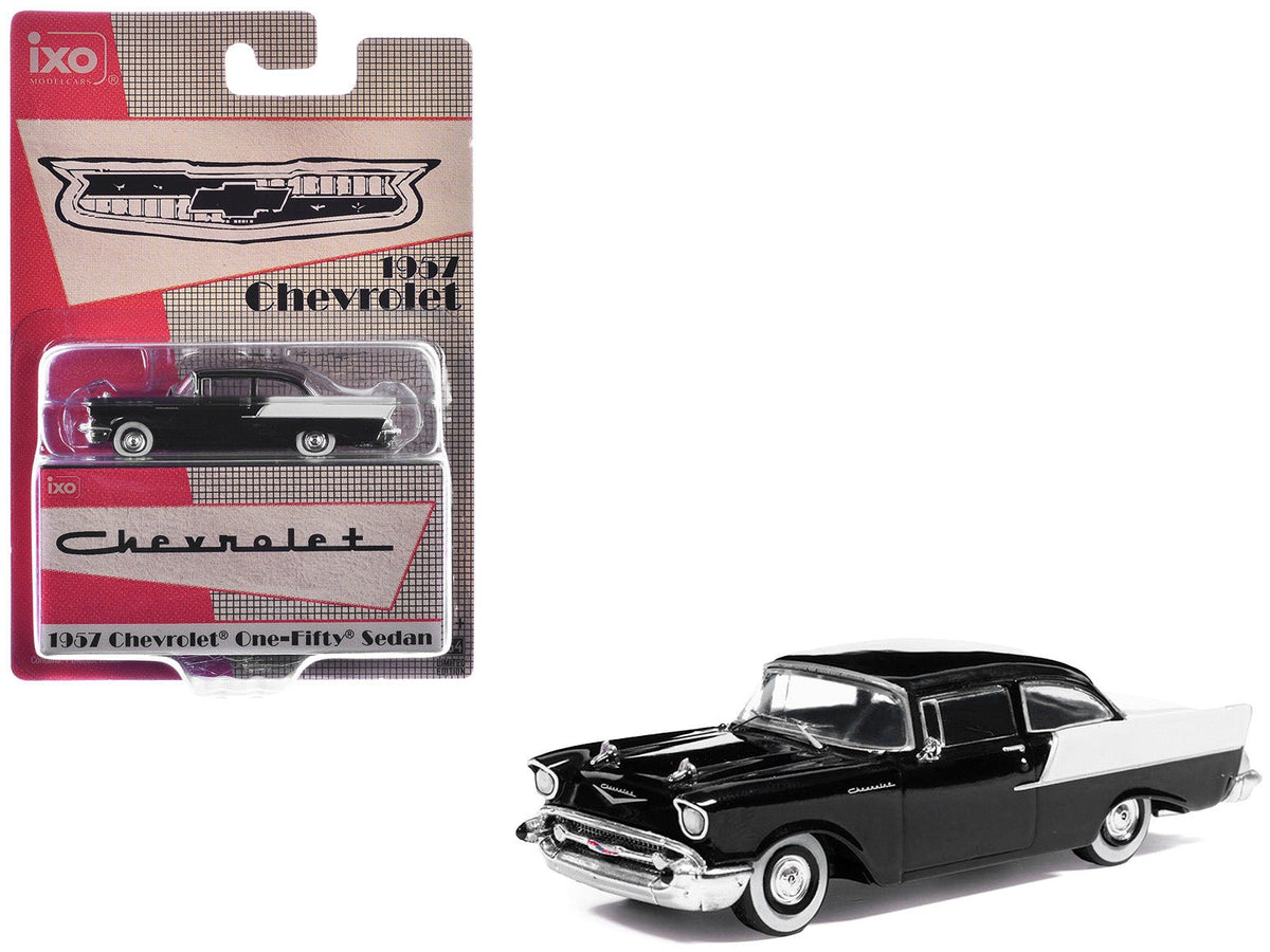 1957 Chevrolet One-Fifty Sedan Black and White 1/64 Diecast Model Car by IXO Models-Greenlight-ModelCars.com