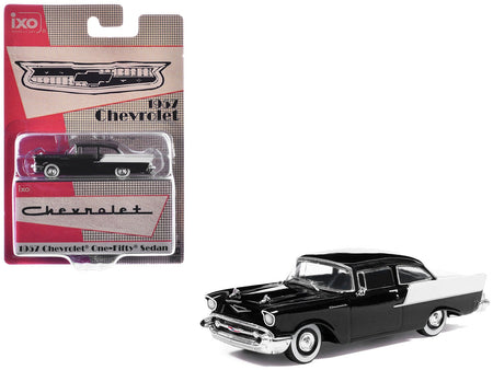 1957 Chevrolet One-Fifty Sedan Black and White 1/64 Diecast Model Car by IXO Models-Greenlight-ModelCars.com