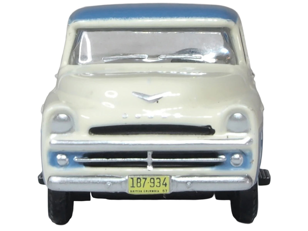 1957 Dodge D100 Sweptside Pickup Truck Ice Blue and Glacier White 1/87 (HO) Scale Diecast Model Car by Oxford Diecast-Oxford Diecast-ModelCars.com