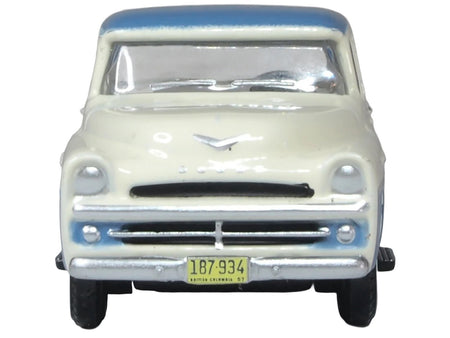 1957 Dodge D100 Sweptside Pickup Truck Ice Blue and Glacier White 1/87 (HO) Scale Diecast Model Car by Oxford Diecast-Oxford Diecast-ModelCars.com