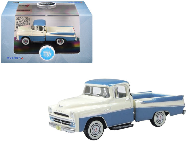 1957 Dodge D100 Sweptside Pickup Truck Ice Blue and Glacier White 1/87 (HO) Scale Diecast Model Car by Oxford Diecast-Oxford Diecast-ModelCars.com