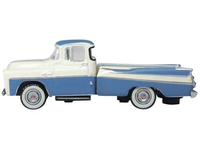 1957 Dodge D100 Sweptside Pickup Truck Ice Blue and Glacier White 1/87 (HO) Scale Diecast Model Car by Oxford Diecast-Oxford Diecast-ModelCars.com