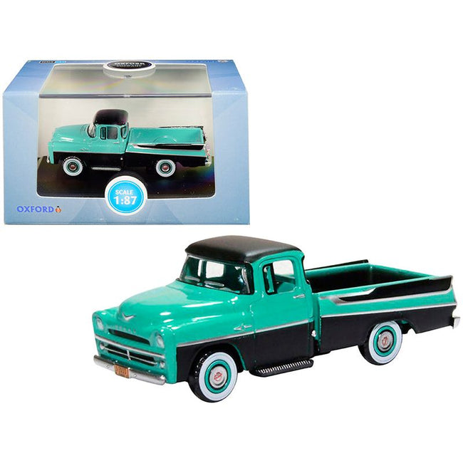 1957 Dodge D100 Sweptside Pickup Truck Turquoise and Jewel Black 1/87 (HO) Scale Diecast Model Car by Oxford Diecast - Oxford Diecast - ModelCars.com