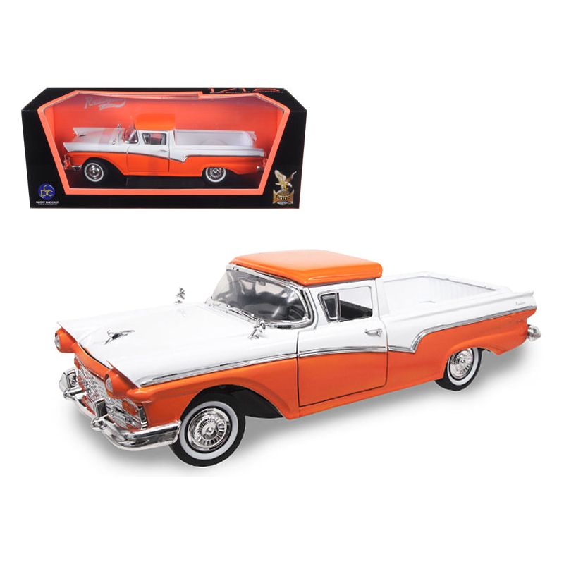 57 Ranchero Model Kit 1957 Ford Ranchero Pickup Orange and White 1/18 Diecast Model Car