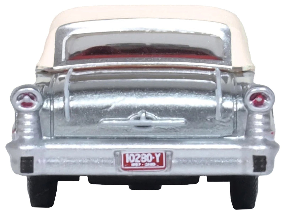 1957 Oldsmobile 88 Convertible (Top-Up) Juneau Gray with White Top and Red Interior 1/87 (HO) Scale Diecast Model Car by Oxford Diecast-Oxford Diecast-ModelCars.com