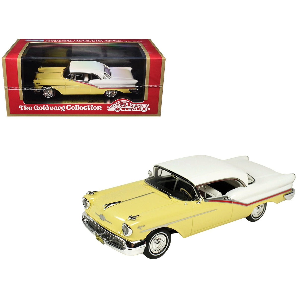 1957 Oldsmobile Starfire Coronado Yellow and Alcan White Limited Edition to 200 pieces Worldwide 1/43 Model Car by Goldvarg Collection-Goldvarg Collection-ModelCars.com