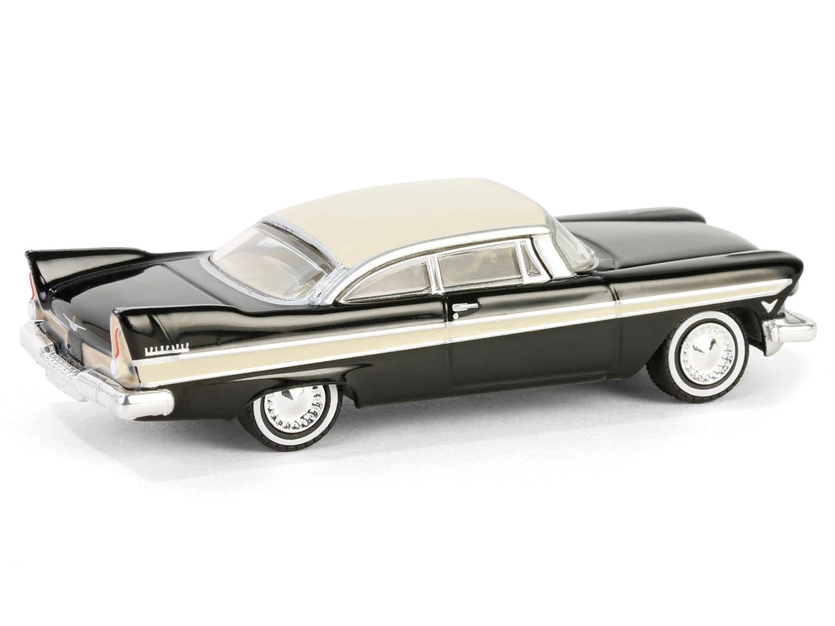 1957 Plymouth Belvedere Jet Black with Sand Dune White Top and Stripes "Showroom Floor" Series 6 1/64 Diecast Model Car by Greenlight-Greenlight-ModelCars.com