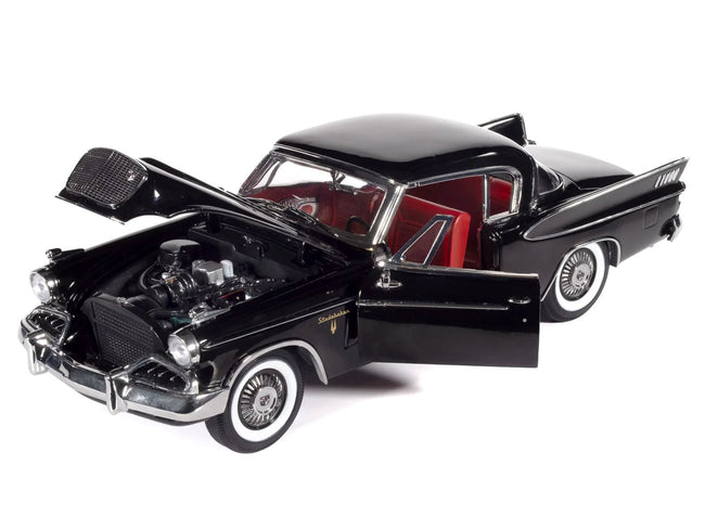 1957 Studebaker Golden Hawk Midnight Black with Red Interior 1/18 Diecast Model by Auto World-Autoworld-ModelCars.com