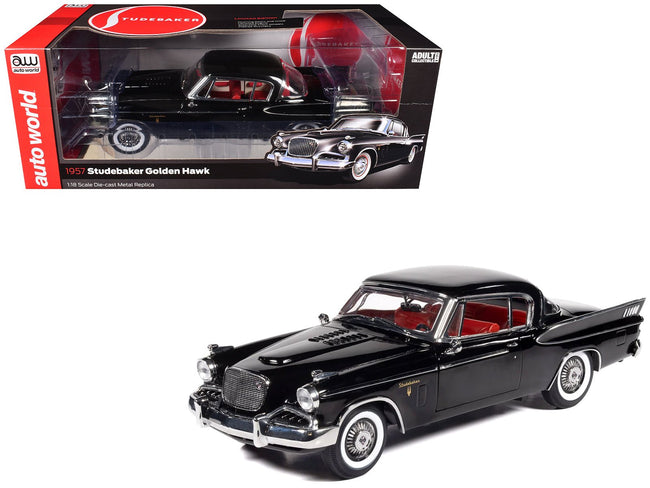 1957 Studebaker Golden Hawk Midnight Black with Red Interior 1/18 Diecast Model by Auto World-Autoworld-ModelCars.com