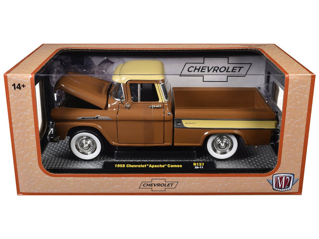 1958 Chevrolet Apache Cameo Pickup Truck Brown with Beige Top Limited Edition to 5250 pieces Worldwide 1/24 Diecast Model Car by M2 Machines-M2-ModelCars.com