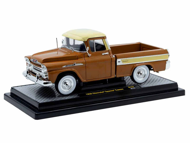 1958 Chevrolet Apache Cameo Pickup Truck Brown with Beige Top Limited Edition to 5250 pieces Worldwide 1/24 Diecast Model Car by M2 Machines-M2-ModelCars.com