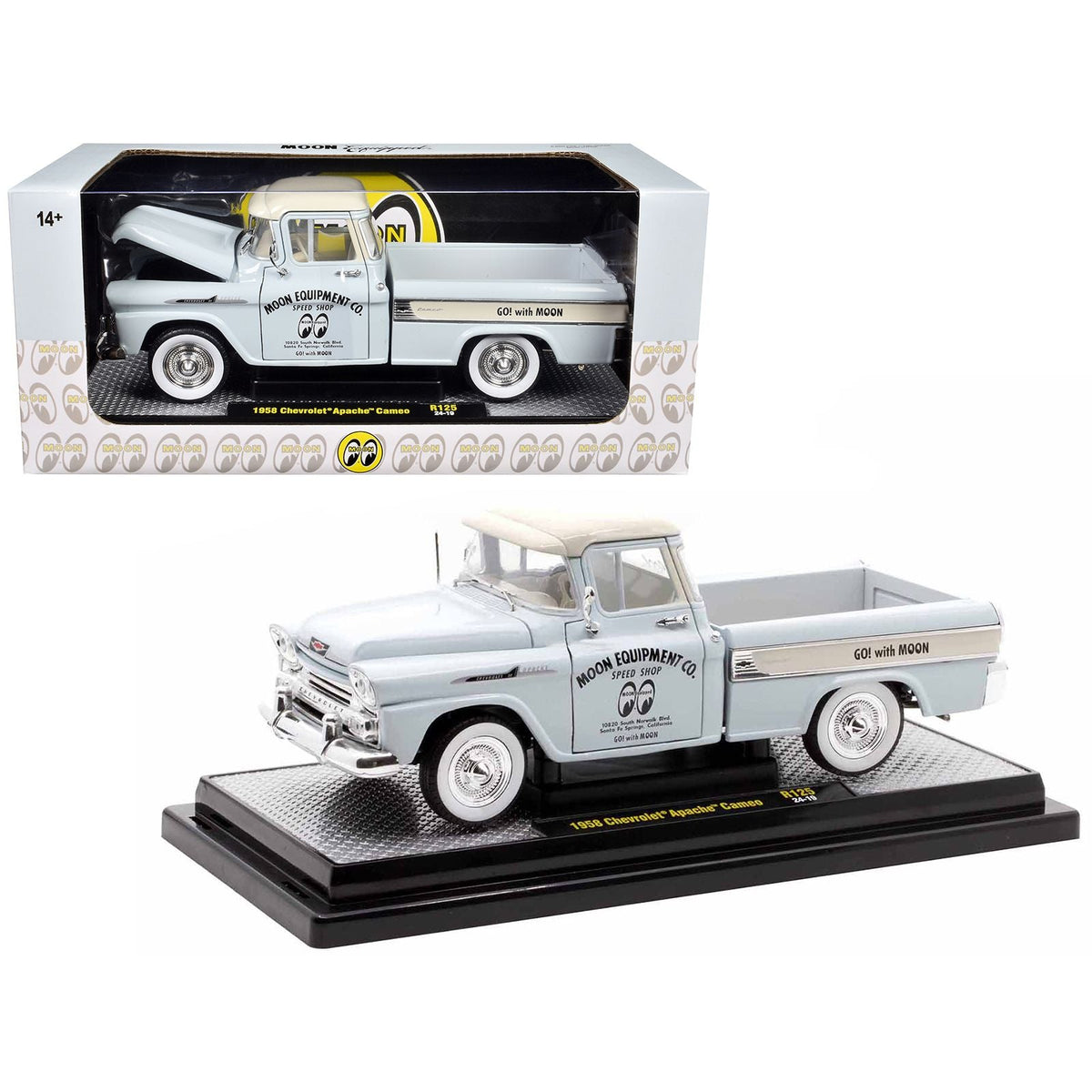 1958 Chevrolet Apache Cameo Pickup Truck "Mooneyes" Light Gray with White Top Limited Edition to 6650 pieces Worldwide 1/24 Diecast Model Car by M2 Machines-M2-ModelCars.com