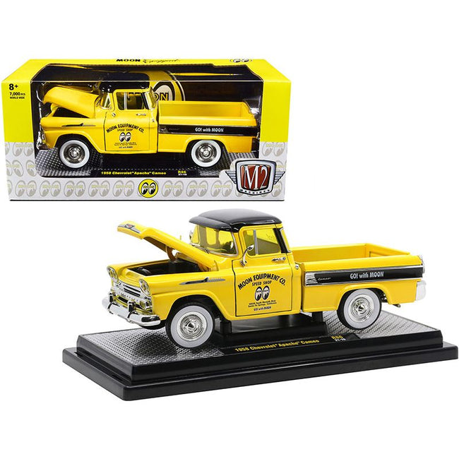 1958 Chevrolet Apache Cameo Pickup Truck "Mooneyes" Yellow and Black Limited Edition to 7000 pieces Worldwide 1/24 Diecast Model Car by M2 Machines - M2 - ModelCars.com