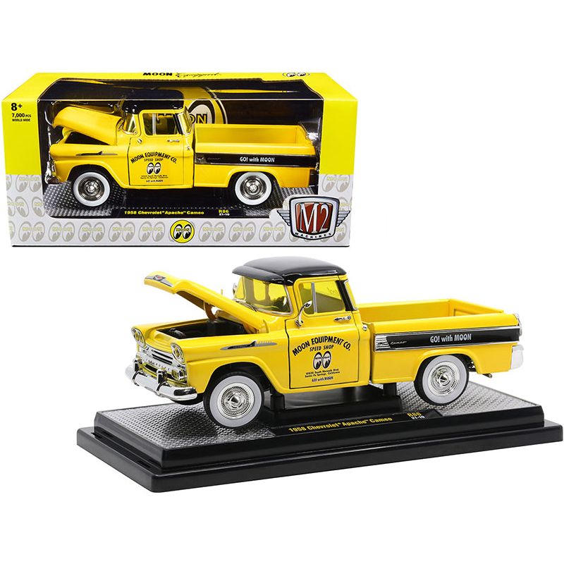 1958 Chevrolet Apache Cameo Pickup Truck "Mooneyes" Yellow and Black Limited Edition to 7000 pieces Worldwide 1/24 Diecast Model Car by M2 Machines-M2-ModelCars.com