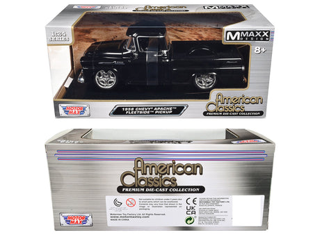 1958 Chevrolet Apache Fleetside Pickup Black "Maxx Design" "American Classics" Series 1/24 Diecast Model Car by Motormax-Motormax-ModelCars.com