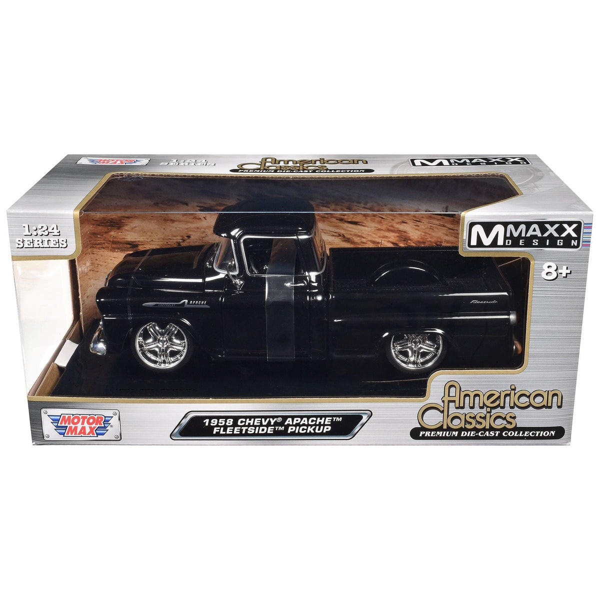 1958 Chevrolet Apache Fleetside Pickup Black "Maxx Design" "American Classics" Series 1/24 Diecast Model Car by Motormax-Motormax-ModelCars.com