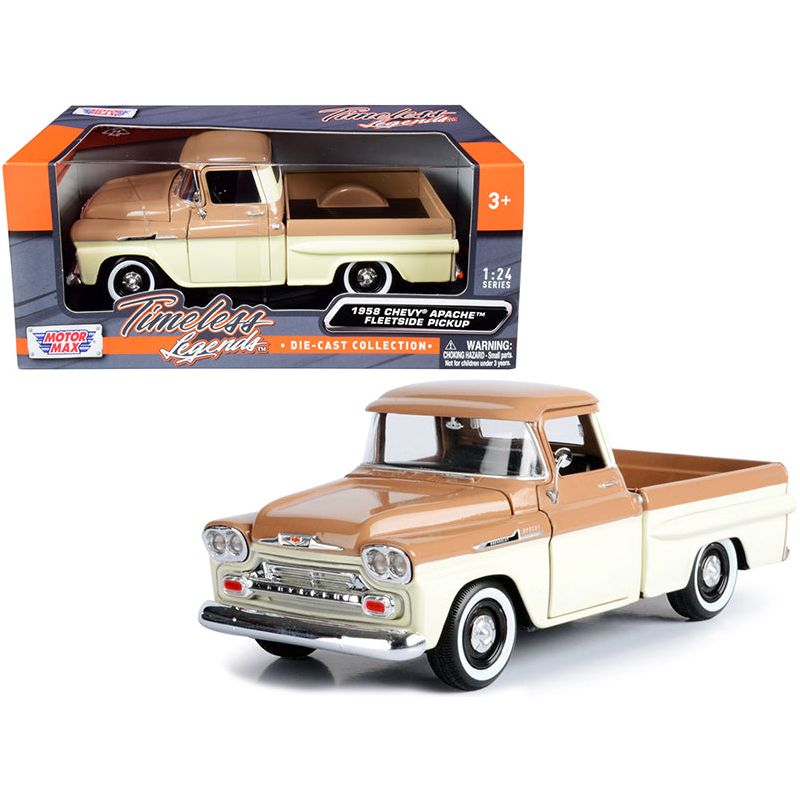 1958 Chevrolet Apache Fleetside Pickup Truck Brown and Beige 1/24 Diecast Model Car by Motormax - Motormax - ModelCars.com