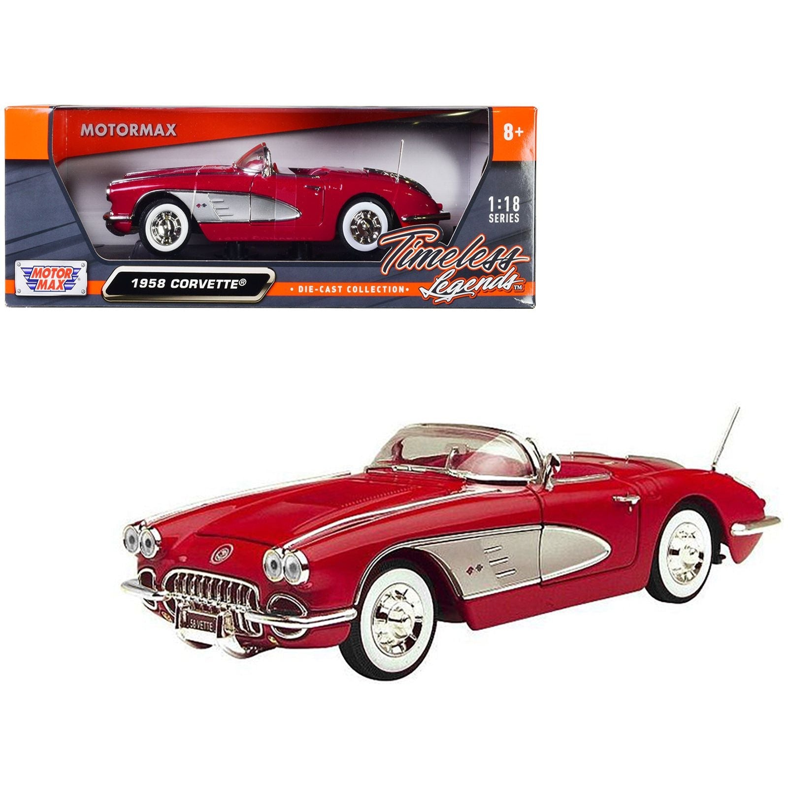 1958 Chevrolet Corvette Convertible Red 1/18 Diecast Model Car by Motormax - Motormax - ModelCars.com