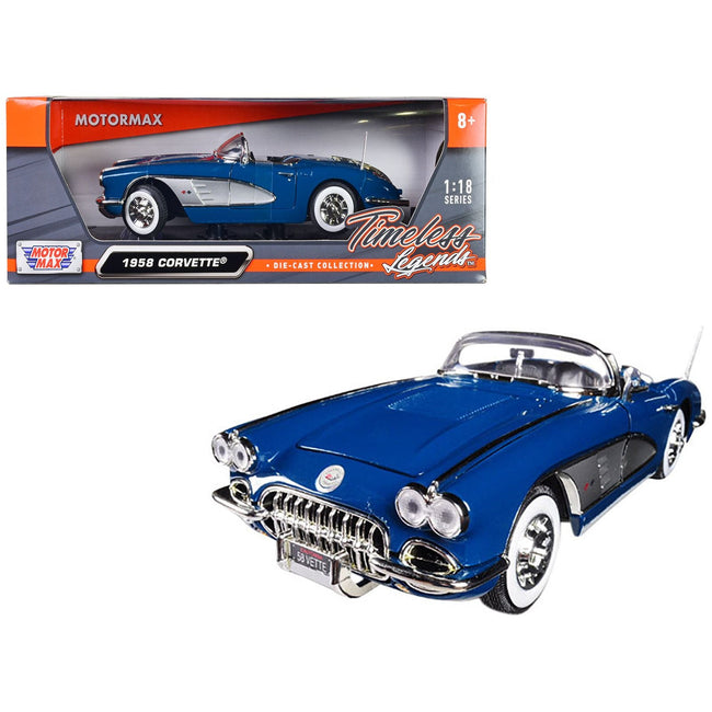 1958 Chevrolet Corvette Turquoise Timeless Classics 1/18 Diecast Model Car by Motormax - Motormax - ModelCars.com
