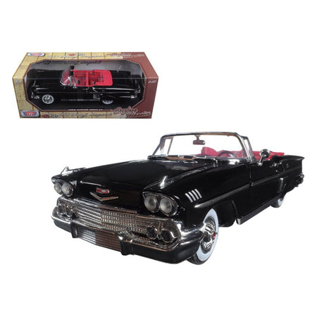 1958 Chevrolet Impala Convertible Black with Red Interior "Timeless Classics" 1/18 Diecast Model Car by Motormax - Motormax - ModelCars.com