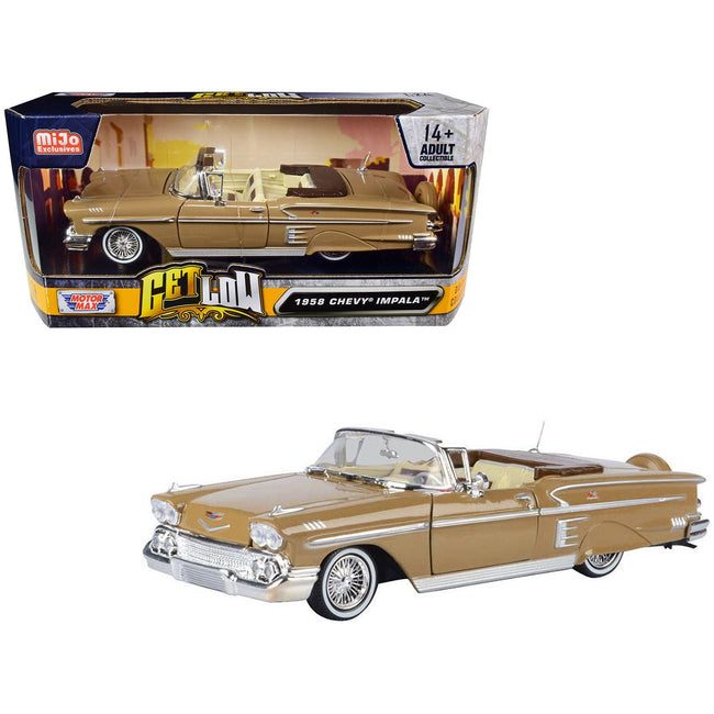 1958 Chevrolet Impala Convertible Lowrider Light Brown with Cream Interior "Get Low" Series 1/24 Diecast Model Car by Motormax - Motormax - ModelCars.com