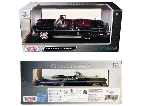 1958 Chevrolet Impala Green and Purple Chrome "Custom Wrap" Series 1/24 Diecast Model Car by Motormax-Motormax-ModelCars.com