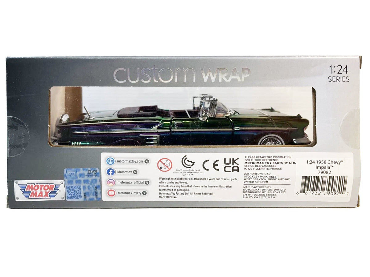 1958 Chevrolet Impala Green and Purple Chrome "Custom Wrap" Series 1/24 Diecast Model Car by Motormax-Motormax-ModelCars.com