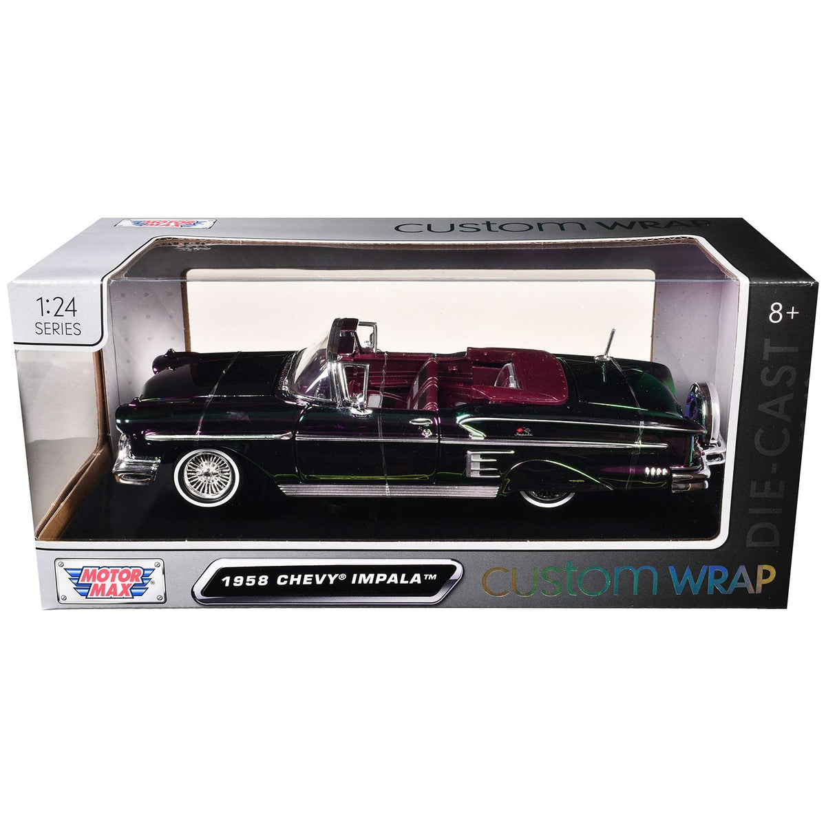 1958 Chevrolet Impala Green and Purple Chrome "Custom Wrap" Series 1/24 Diecast Model Car by Motormax-Motormax-ModelCars.com