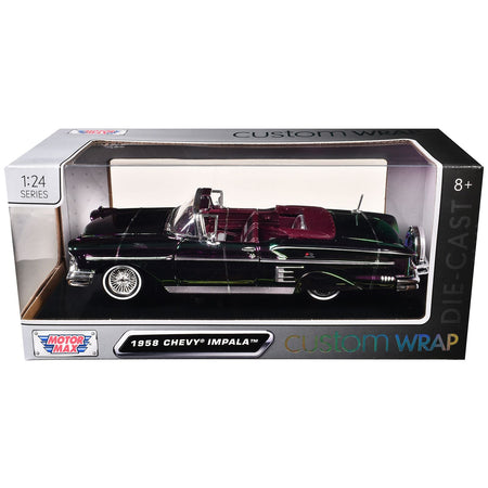 1958 Chevrolet Impala Green and Purple Chrome "Custom Wrap" Series 1/24 Diecast Model Car by Motormax-Motormax-ModelCars.com