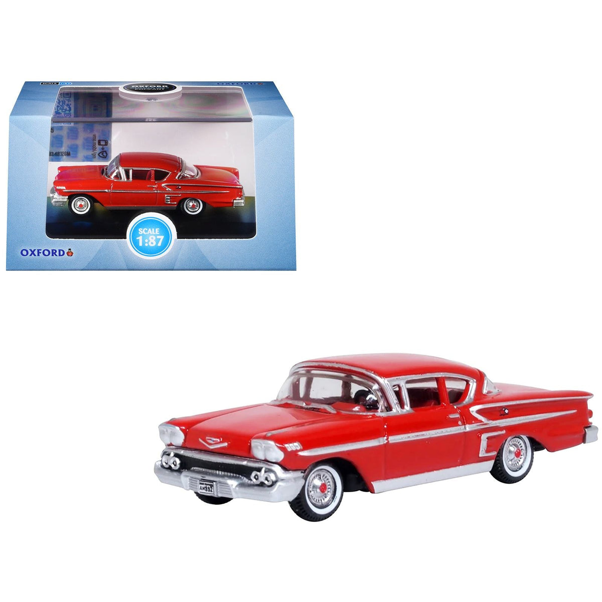 1958 Chevrolet Impala Sports Coupe Rio Red 1/87 (HO) Scale Diecast Model Car by Oxford Diecast-Oxford Diecast-ModelCars.com