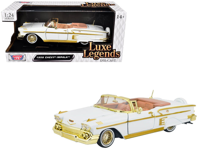 1958 Chevrolet Impala White Metallic with Gold Accents "Luxe Legends" Series 1/24 Diecast Model Car by Motormax-Motormax-ModelCars.com