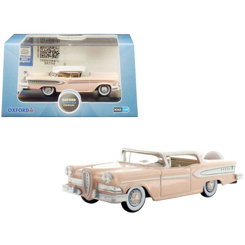 1958 Edsel Citation Chalk Pink with Frost White Top 1/87 (HO) Scale Diecast Model Car by Oxford Diecast-Oxford Diecast-ModelCars.com