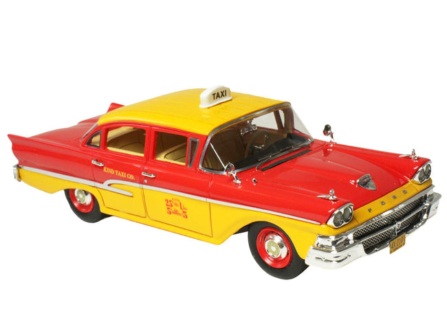 1958 Ford Custom 300 Taxi Cab "Kind Taxi Co." Red and Yellow with Yellow Interior Limited Edition to 200 pieces Worldwide 1/43 Model Car by Goldvarg Collection-Goldvarg Collection-ModelCars.com