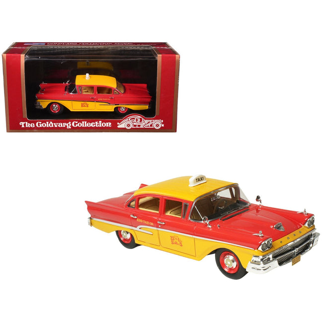 1958 Ford Custom 300 Taxi Cab "Kind Taxi Co." Red and Yellow with Yellow Interior Limited Edition to 200 pieces Worldwide 1/43 Model Car by Goldvarg Collection-Goldvarg Collection-ModelCars.com