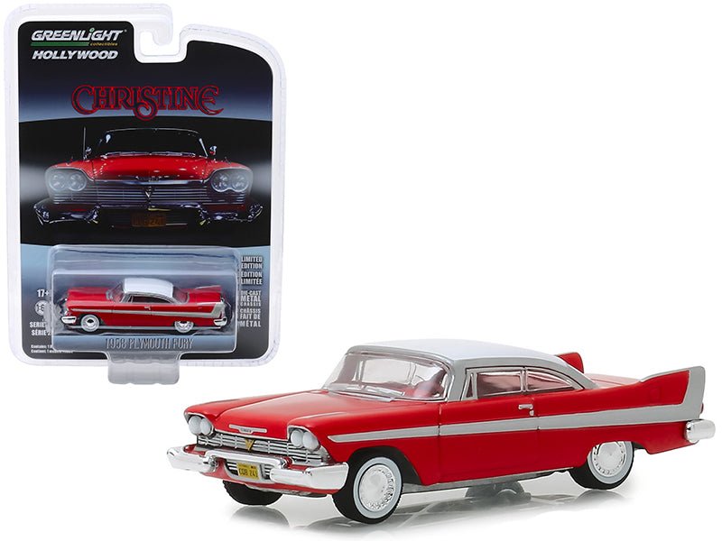 1958 Plymouth Fury Red with White Top "Christine" (1983) Movie "Hollywood Series" Release 23 1/64 Diecast Model Car by Greenlight-Greenlight-ModelCars.com