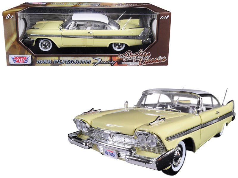 1958 Plymouth Fury "Timeless Classics" Yellow with White Top 1/18 Diecast Model Car by Motormax-Motormax-ModelCars.com