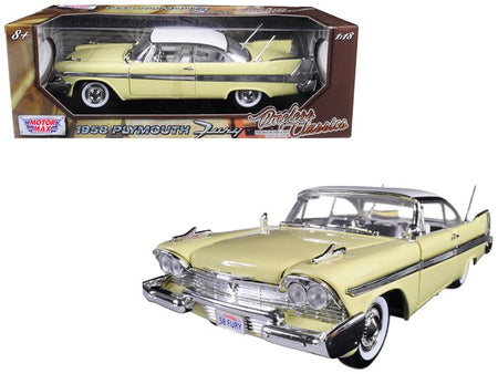 1958 Plymouth Fury "Timeless Classics" Yellow with White Top 1/18 Diecast Model Car by Motormax-Motormax-ModelCars.com