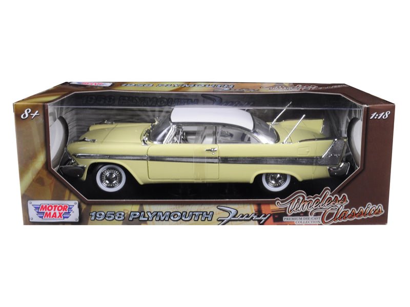1958 Plymouth Fury "Timeless Classics" Yellow with White Top 1/18 Diecast Model Car by Motormax-Motormax-ModelCars.com