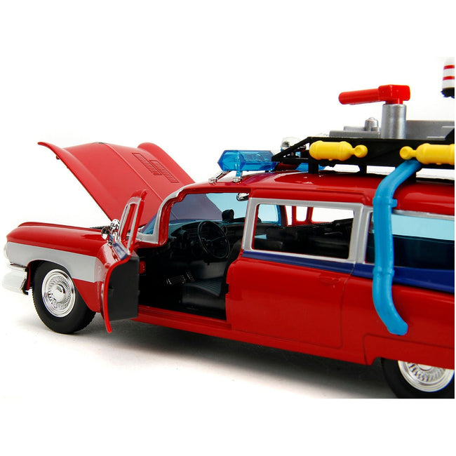 1959 Cadillac Ambulance Ecto - 1 Red "Transformers" TV Series - "Ghostbusters" (1984) Movie Crossover "Hollywood Rides" Series 1/24 Diecast Model Car by Jada - Jada - ModelCars.com