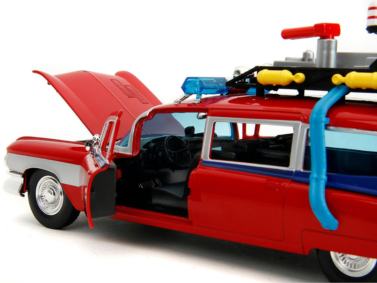 1959 Cadillac Ambulance Ecto-1 Red "Transformers" TV Series - "Ghostbusters" (1984) Movie Crossover "Hollywood Rides" Series 1/24 Diecast Model Car by Jada-Jada-ModelCars.com