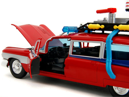 1959 Cadillac Ambulance Ecto-1 Red "Transformers" TV Series - "Ghostbusters" (1984) Movie Crossover "Hollywood Rides" Series 1/24 Diecast Model Car by Jada-Jada-ModelCars.com