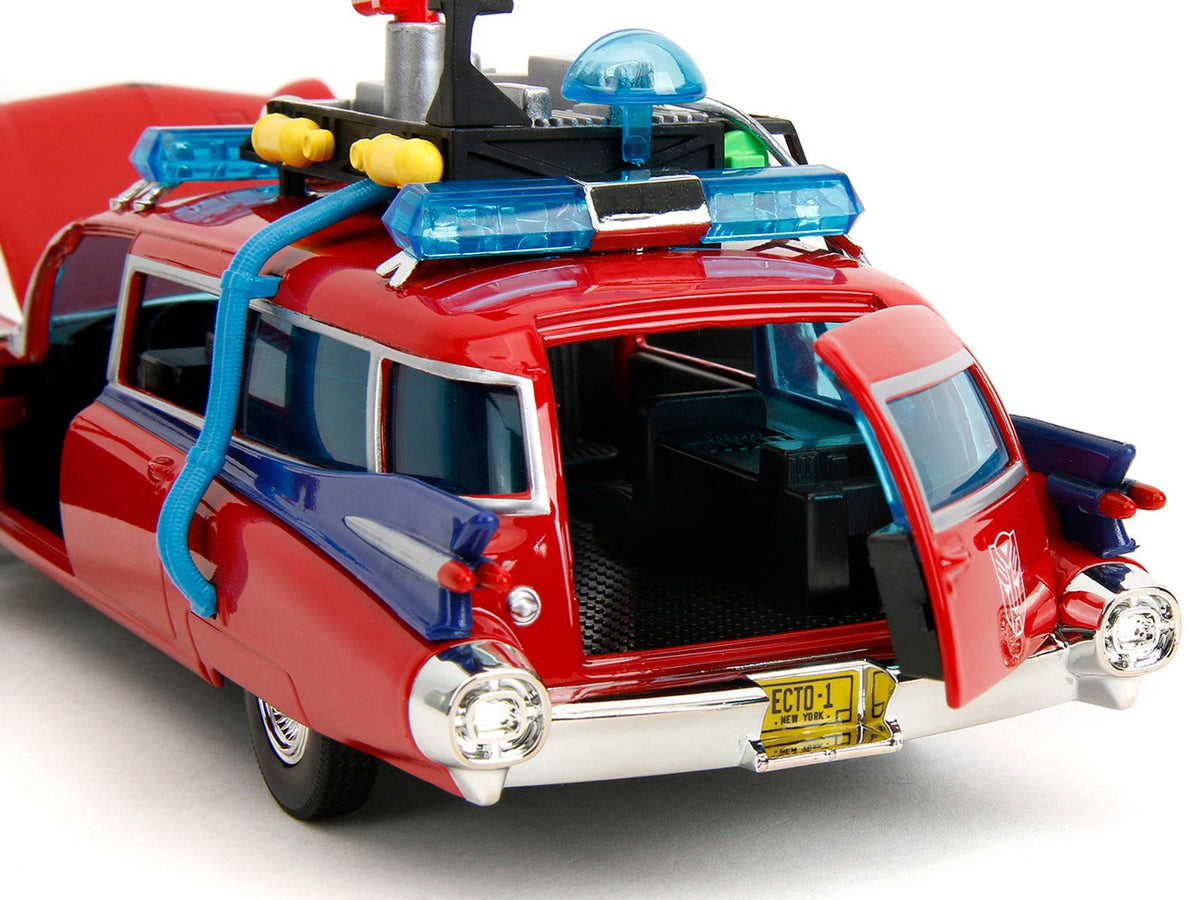 1959 Cadillac Ambulance Ecto-1 Red "Transformers" TV Series - "Ghostbusters" (1984) Movie Crossover "Hollywood Rides" Series 1/24 Diecast Model Car by Jada-Jada-ModelCars.com