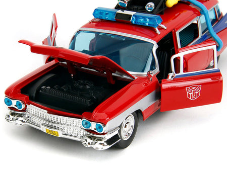 1959 Cadillac Ambulance Ecto-1 Red "Transformers" TV Series - "Ghostbusters" (1984) Movie Crossover "Hollywood Rides" Series 1/24 Diecast Model Car by Jada-Jada-ModelCars.com